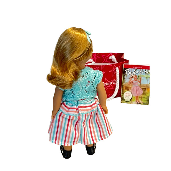 American Girl MaryEllen Doll Mini 50s Meet Outfit Hair Tie Dress Panty Book Bag - Picture 4 of 5